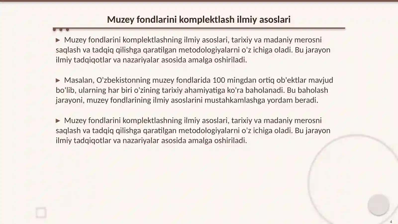 Muzey fondlarini komplektlashning ilmiy maqsadi ahamiyati va uslublari 4