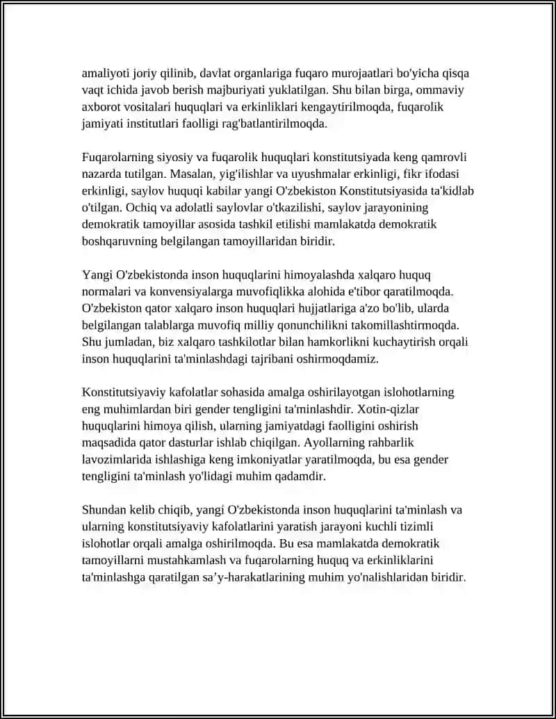 Yangi O'zbekistonda Inson Haq Huquqlari va Erkinliklari Kafolatining Yaratilishi 4
