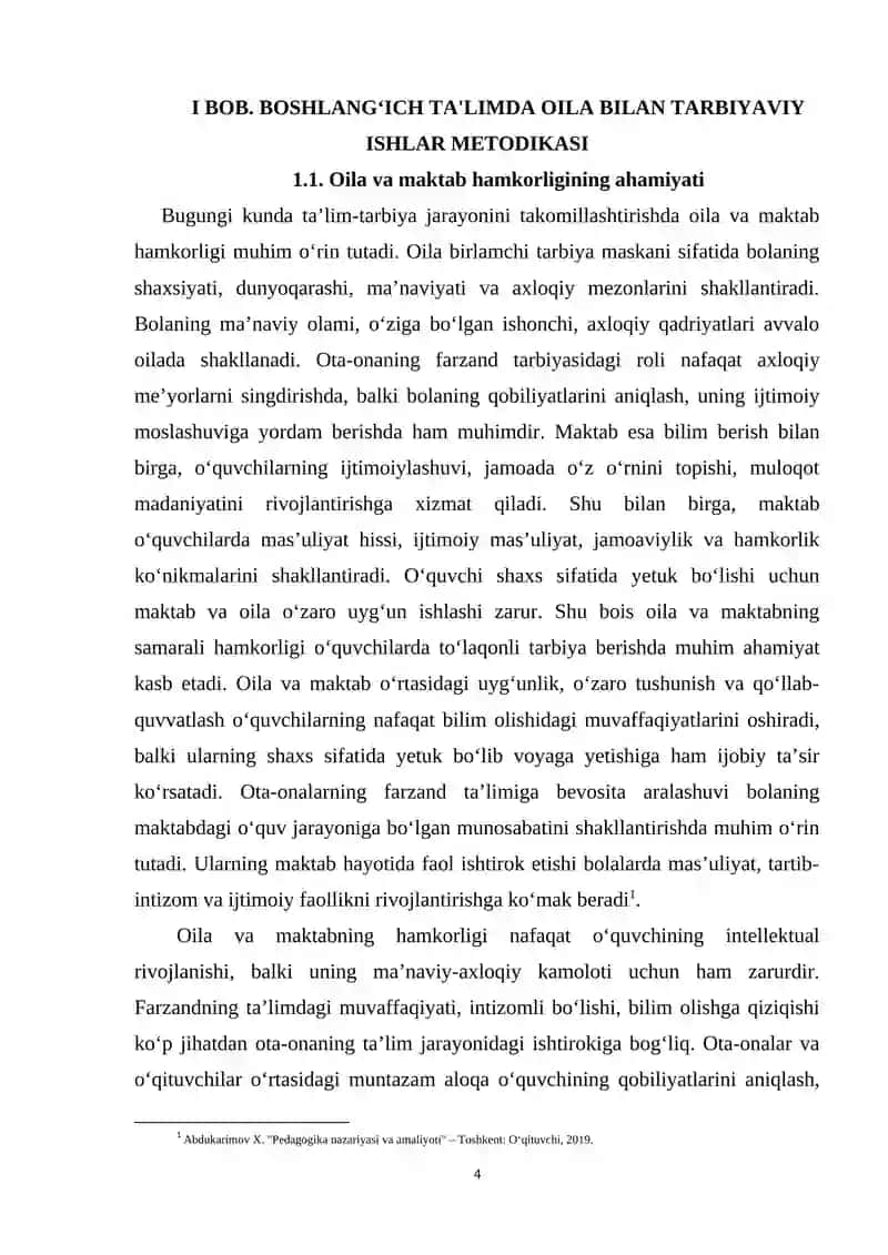 Boshlang‘ich ta'limda oila va jamoatchilik bilan olib boriladigan tarbiyaviy ishlar metodikasi 4