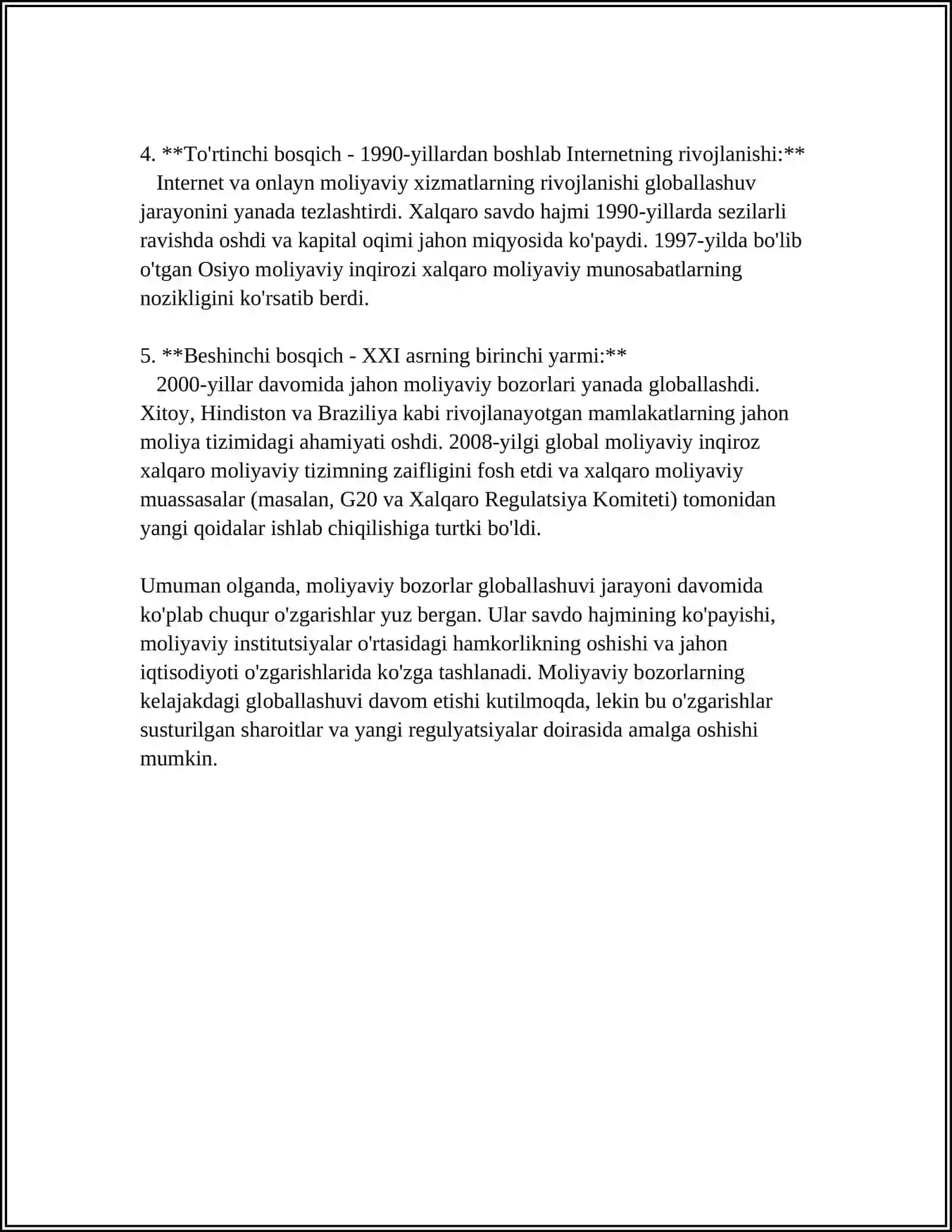 Jahon moliyaviy bozorlarining globallashuvi 4