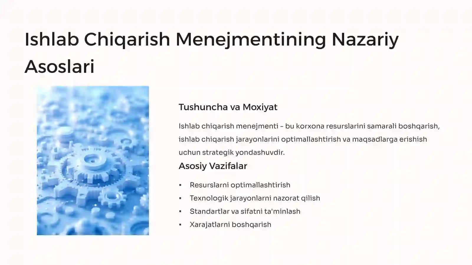 Ishlabchiqarish menejmenti va uning korxonarivojlanishidagi o‘rni 4
