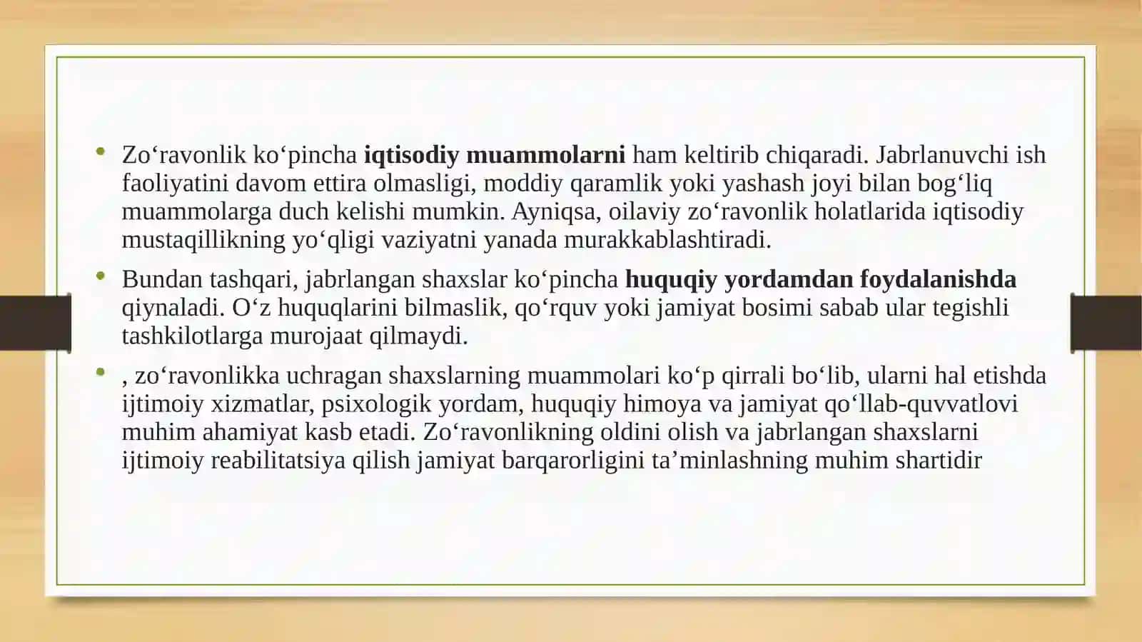 O’zbekistonda zo’ravonlikka uchragan  shaxslarga qaratilgan ijtimoiy siyosat 4