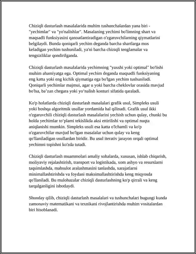 CHIZIQLI PROGRAMMALASHTIRISH MASALALARI 4