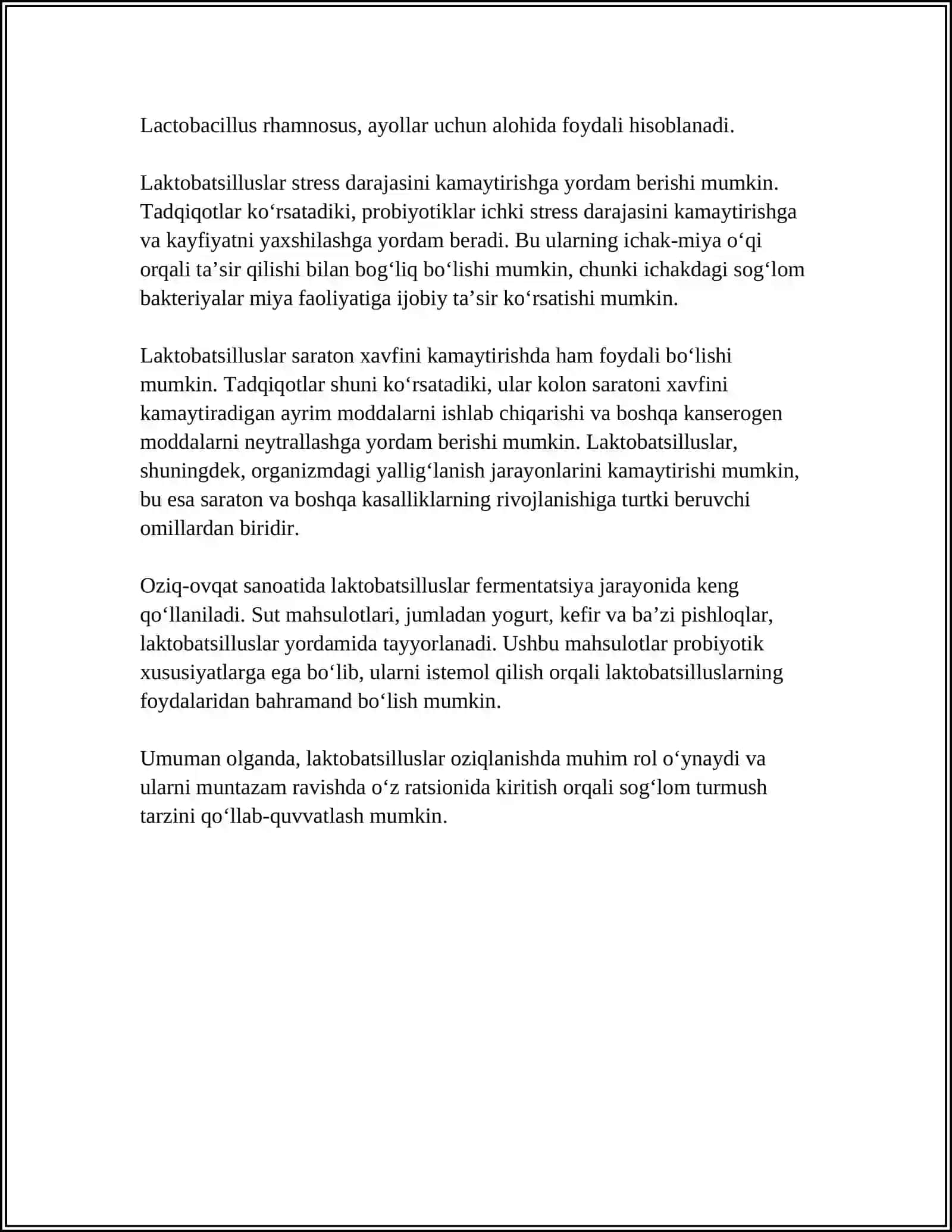 MUSTAQIL ISH Mavzu: LACTOBACILLUS 4