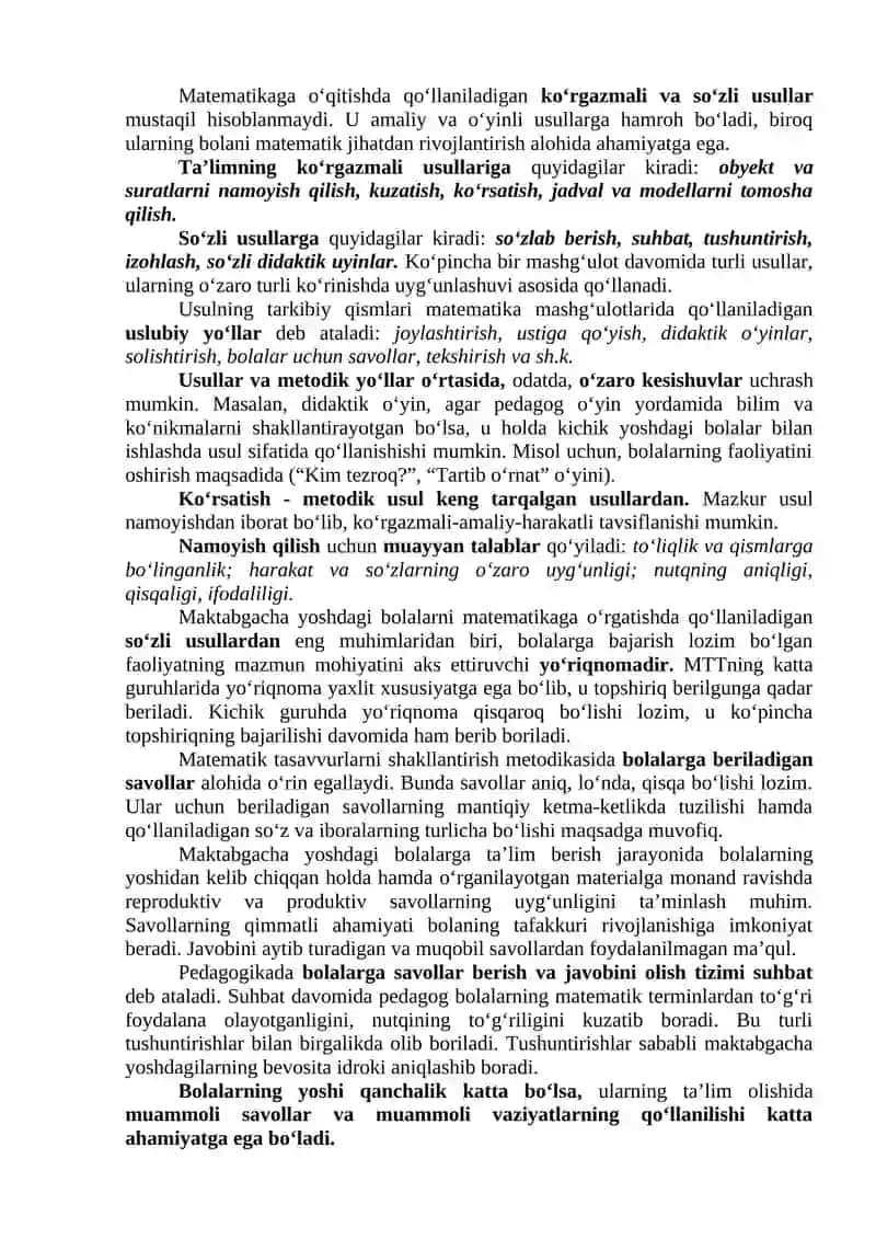 Matematika mashg’ulotlari va uni o`tishga qo’yilgan talablar 4