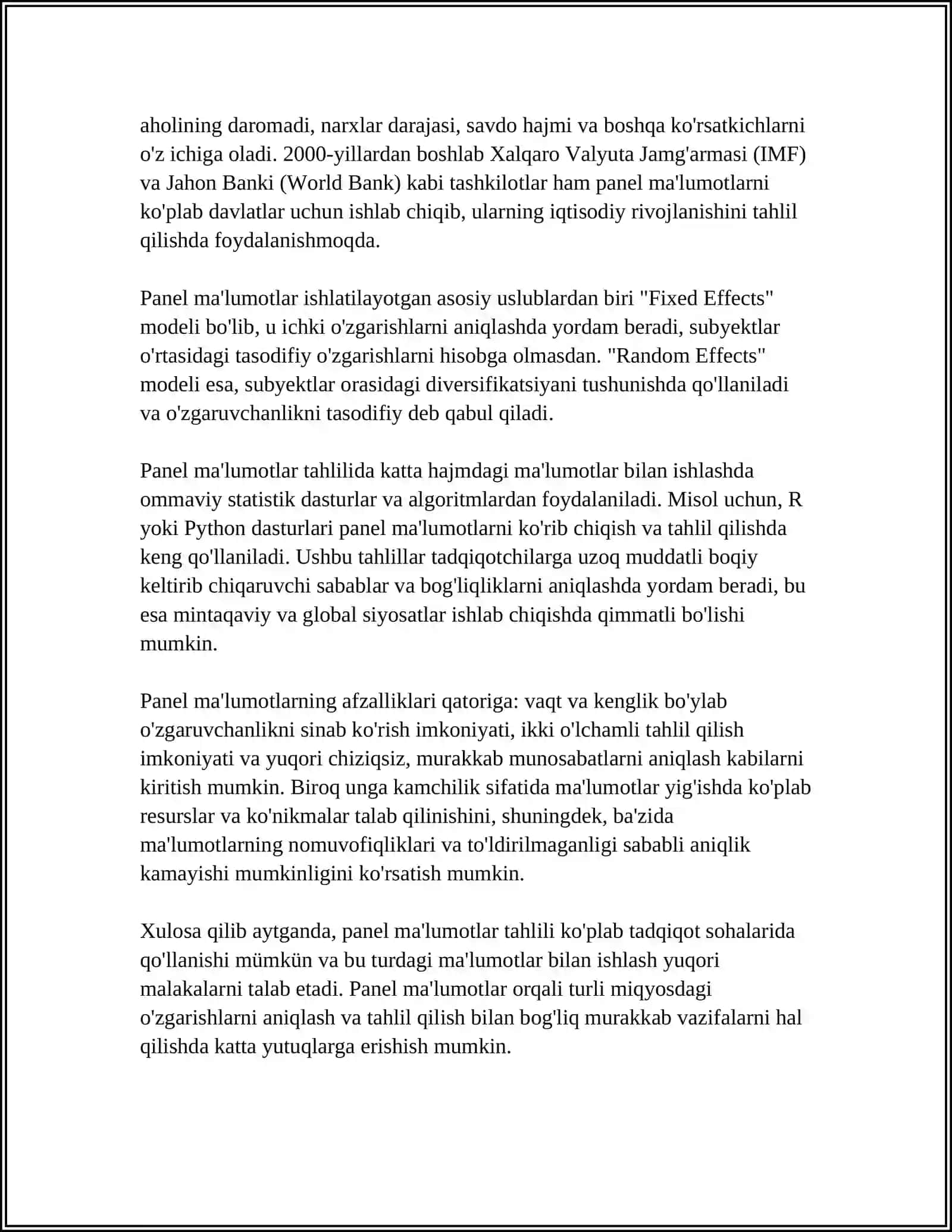 PANEL MALUMOTLAR ASOSIDA EKANOMETRIK TADQIQ QILISH USULARI 4