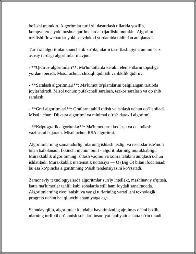 ALGORITM TUSHUNCHASI VA UNING ASOSIY XOSSALARI 4