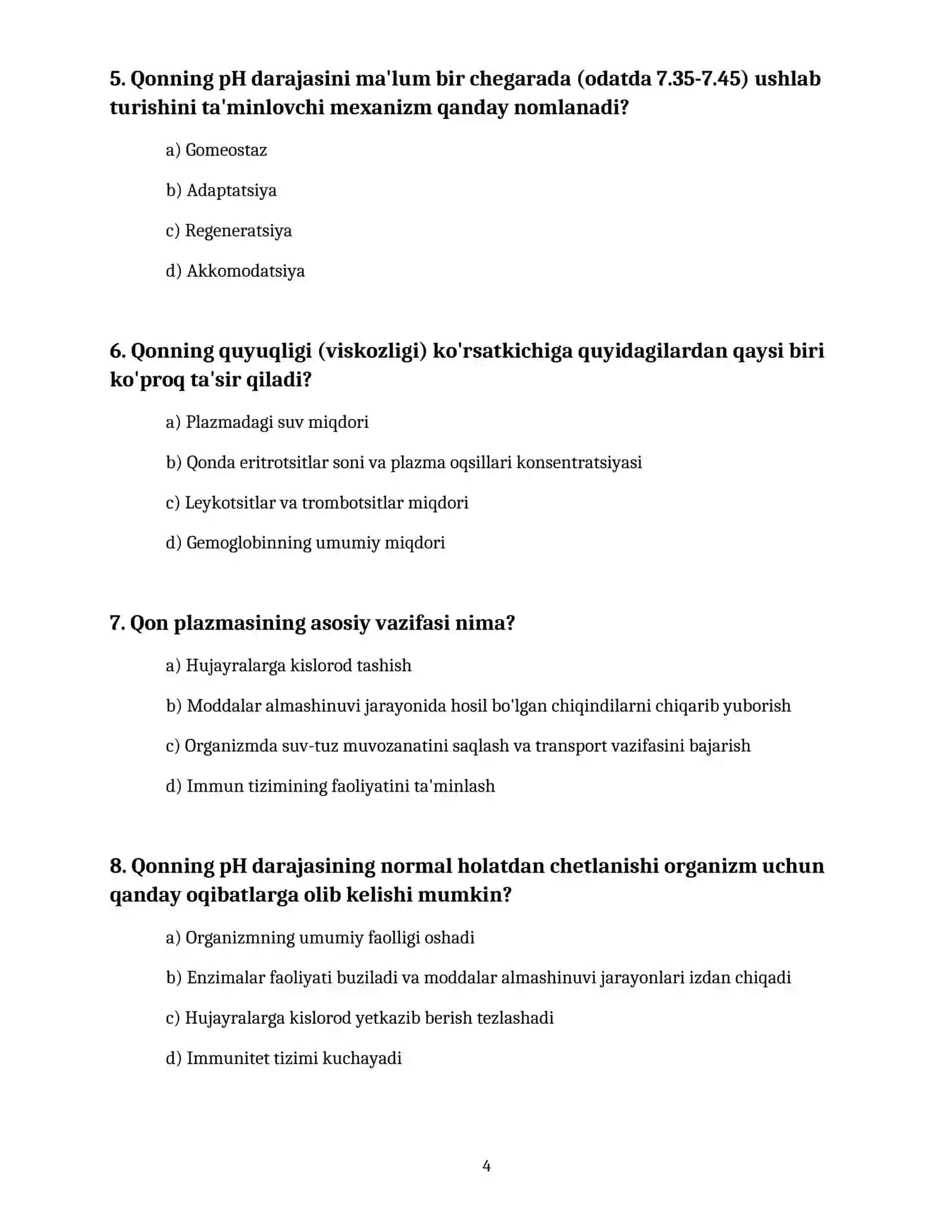 Gomeostaz. Organizmning biologik suyuqliklari. Qonning fizik-kimyoviy xossalari 4