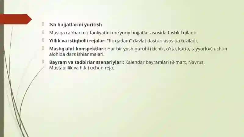 MTT da musiqiy ta’lim berish metodikasi bo’yicha ishlarni tashkil etish 4