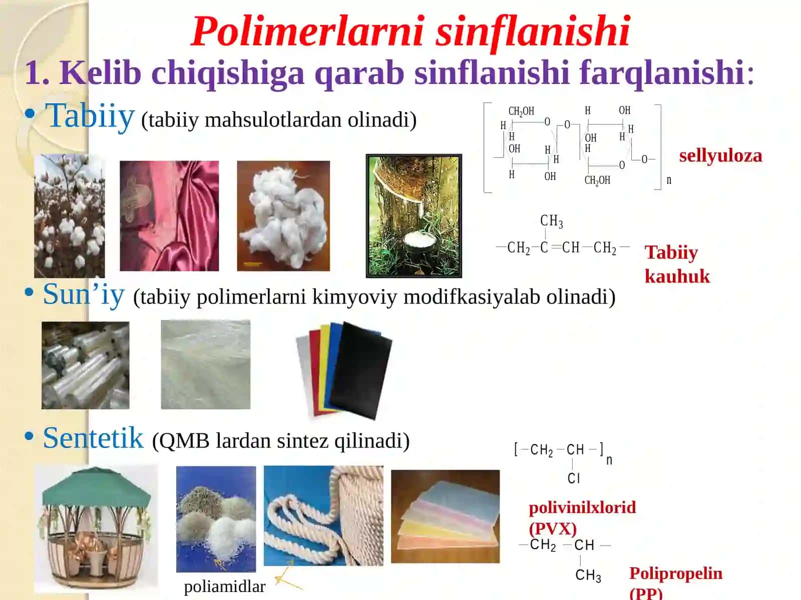 Polimerlаrning sinflаnishi. Polimerlаrning molekulyar mаssаsi hаqidаtushunchа 4