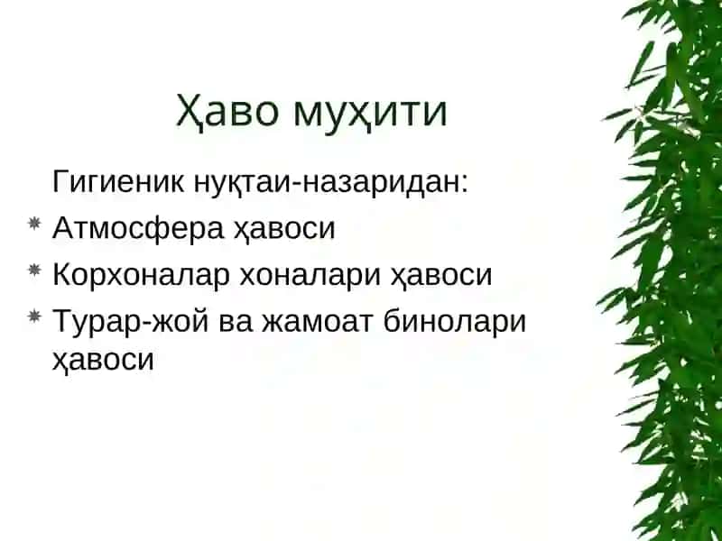 Ҳаво Муҳити ва Қуёш Радиациясининг Гигиеник Тавсифи ва Экологик Аҳамияти 4