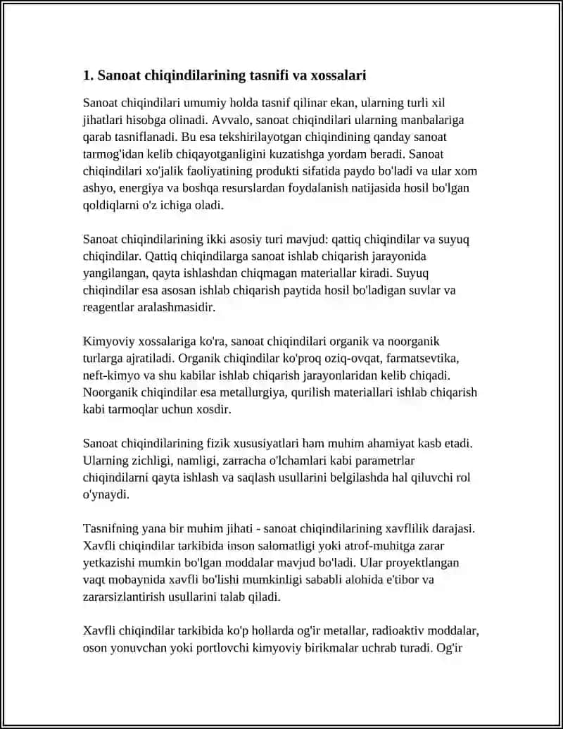 SANOAT CHIQINDILARINI ZARARSIZLANTIRISH VA UTILIZATSIYA QILISH.( REFERAT) 4
