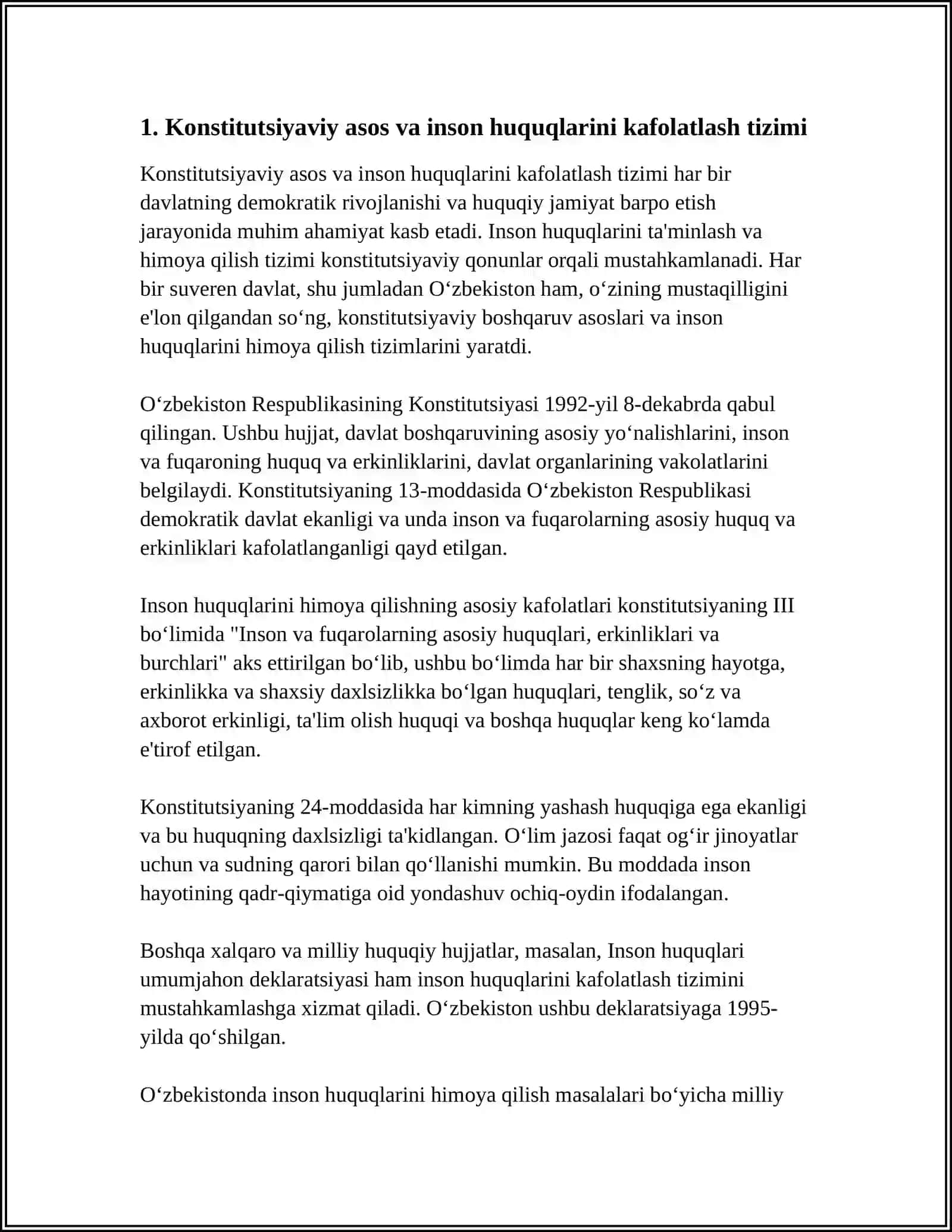 O'ZBEKISTONDA INSON HUQUQLARI VA ERKINLIKLARI KAFOLATINING YARATILISHI 4