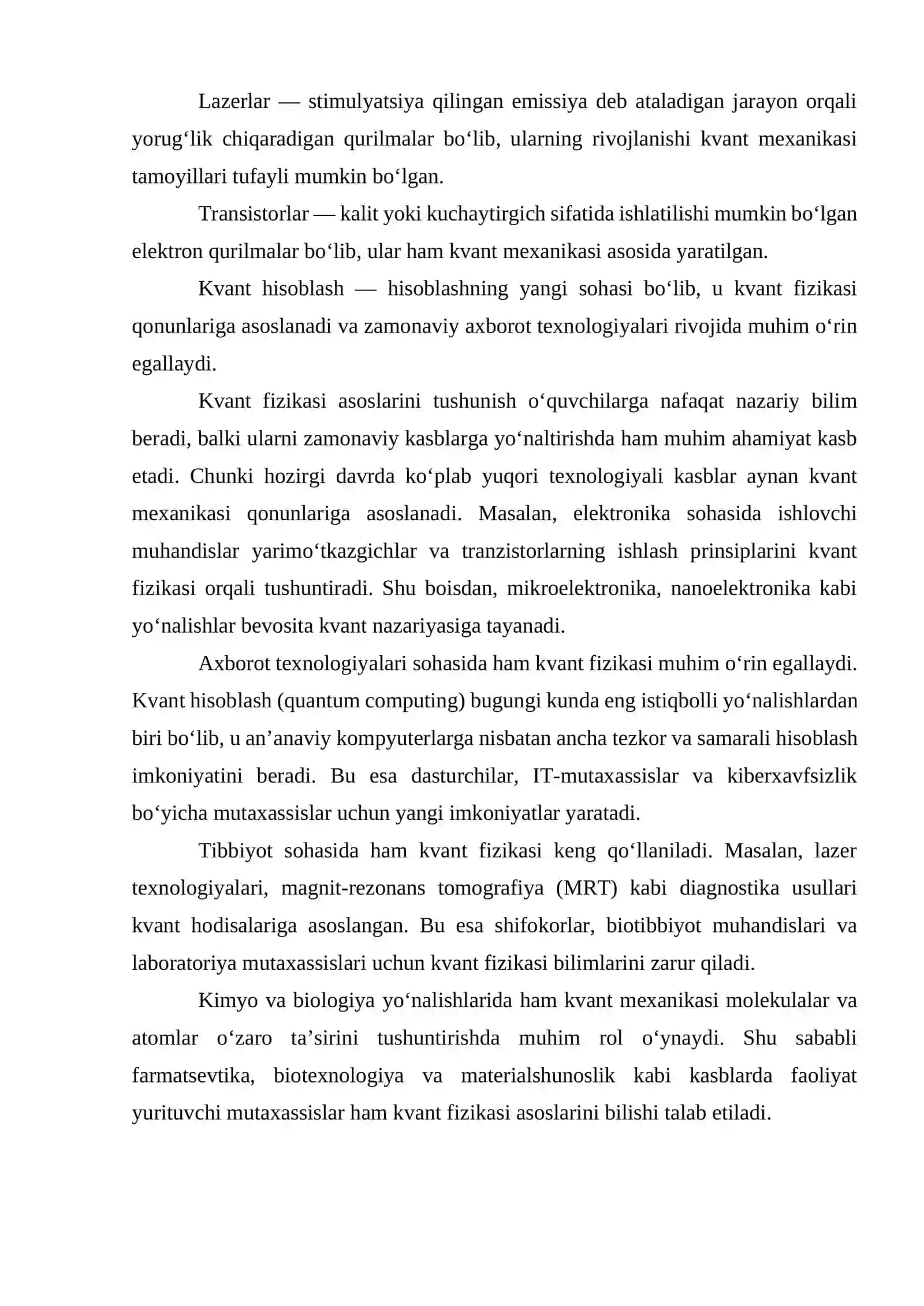 Akademik litseylarda "Kvant fizikasi” bo'limini kasbga yo'naltirib o'qitish 4