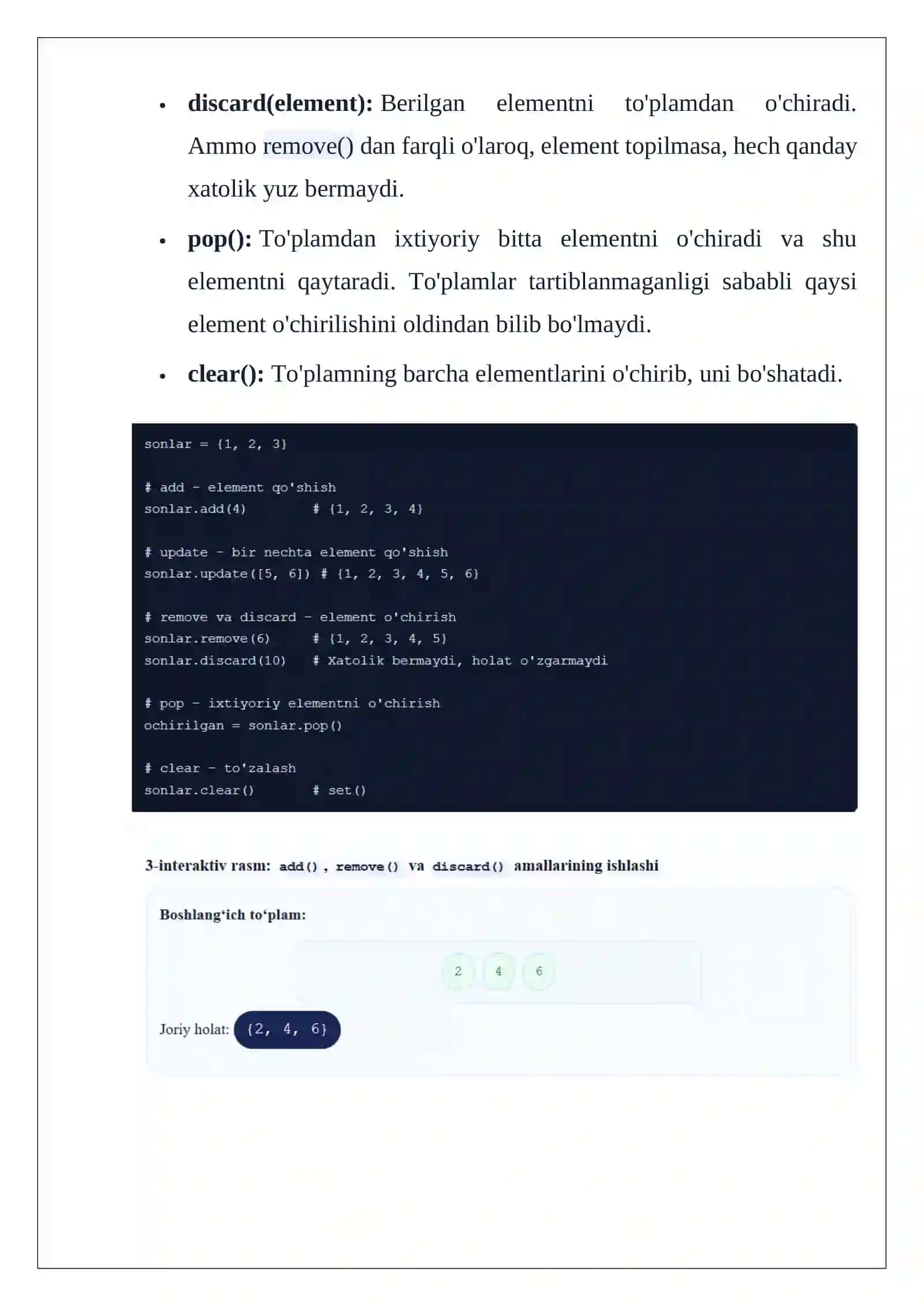 Python dasturlash tilida to‘plamlar bilan ishlash 4