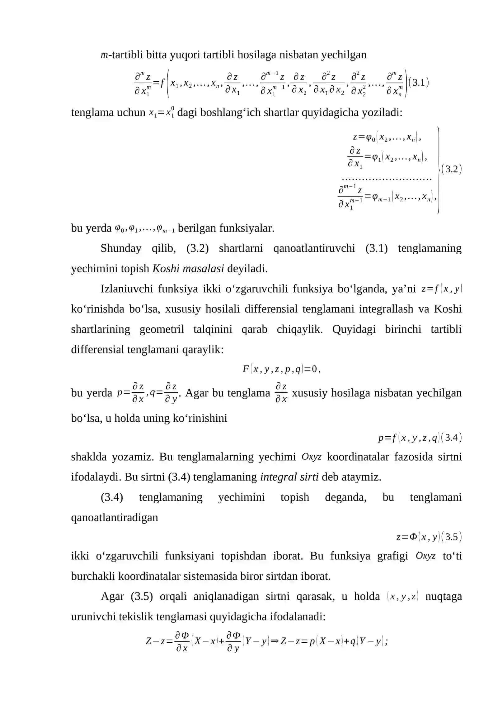 Xususiy hosilali birinchi tartibli differensial tenglamalar 4