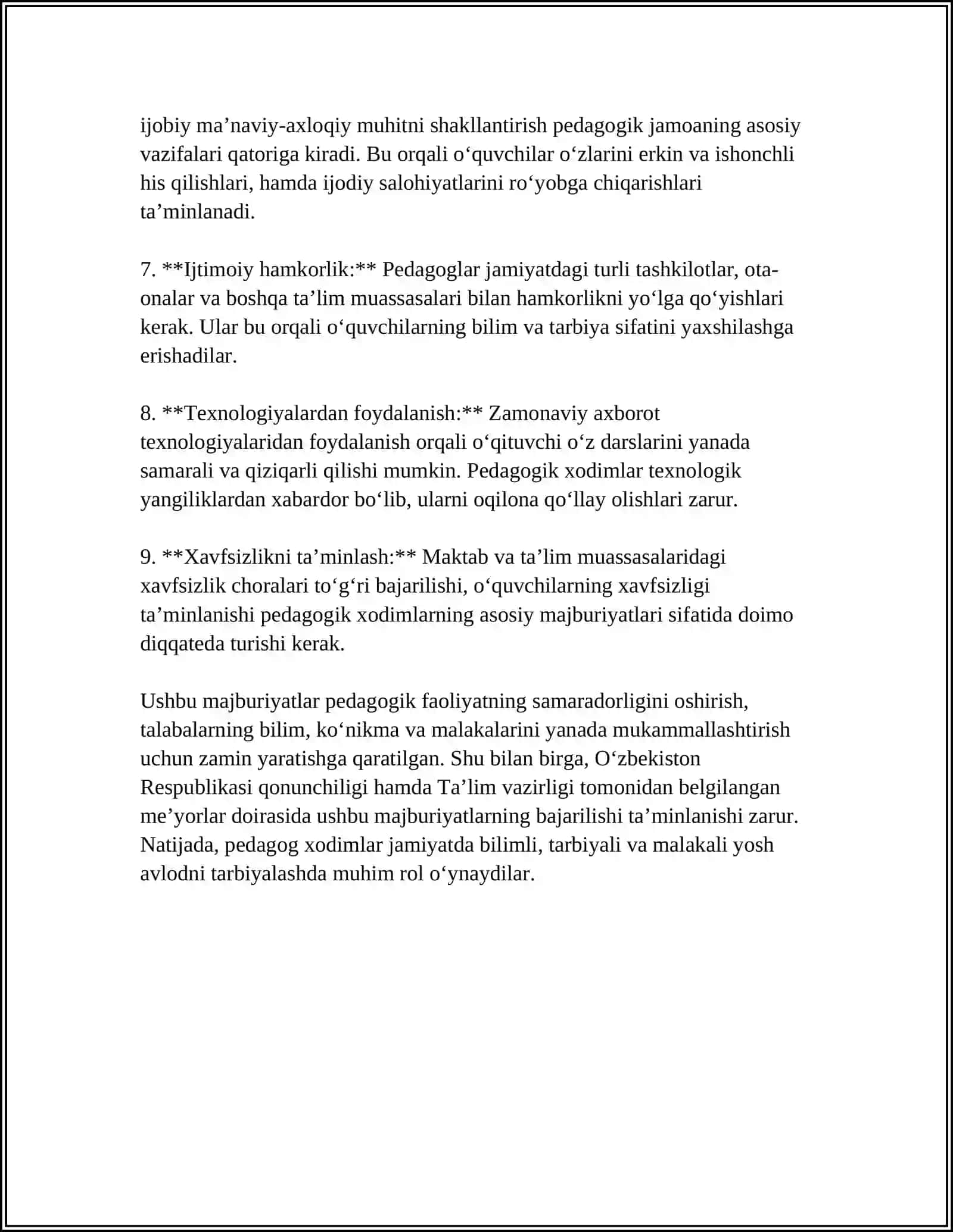 O’ZBEKISTON RESPUBLIKASI “ TA’LIM TO’G’RISIDA” GI QONUNIDA PEDAGOG XODIMLARNING MAJBURIYATLARI 4