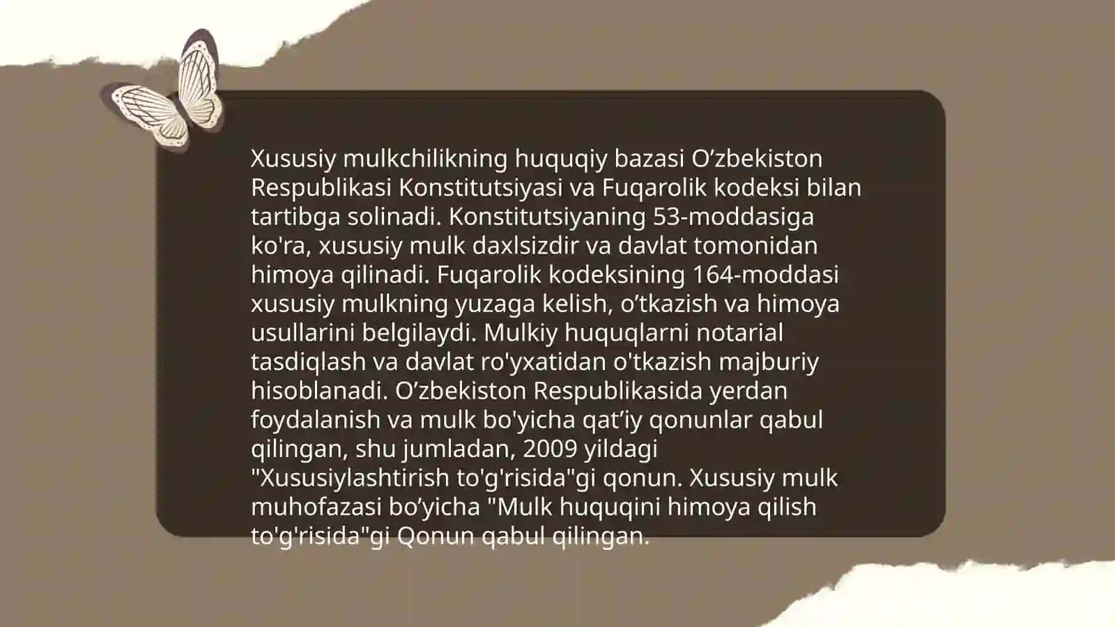 Iqtisodiy islohotlar, xususiy mulkchilikning shakllanishi. O'zbekistonda bozor munosabatlarining rivojlanishi 4