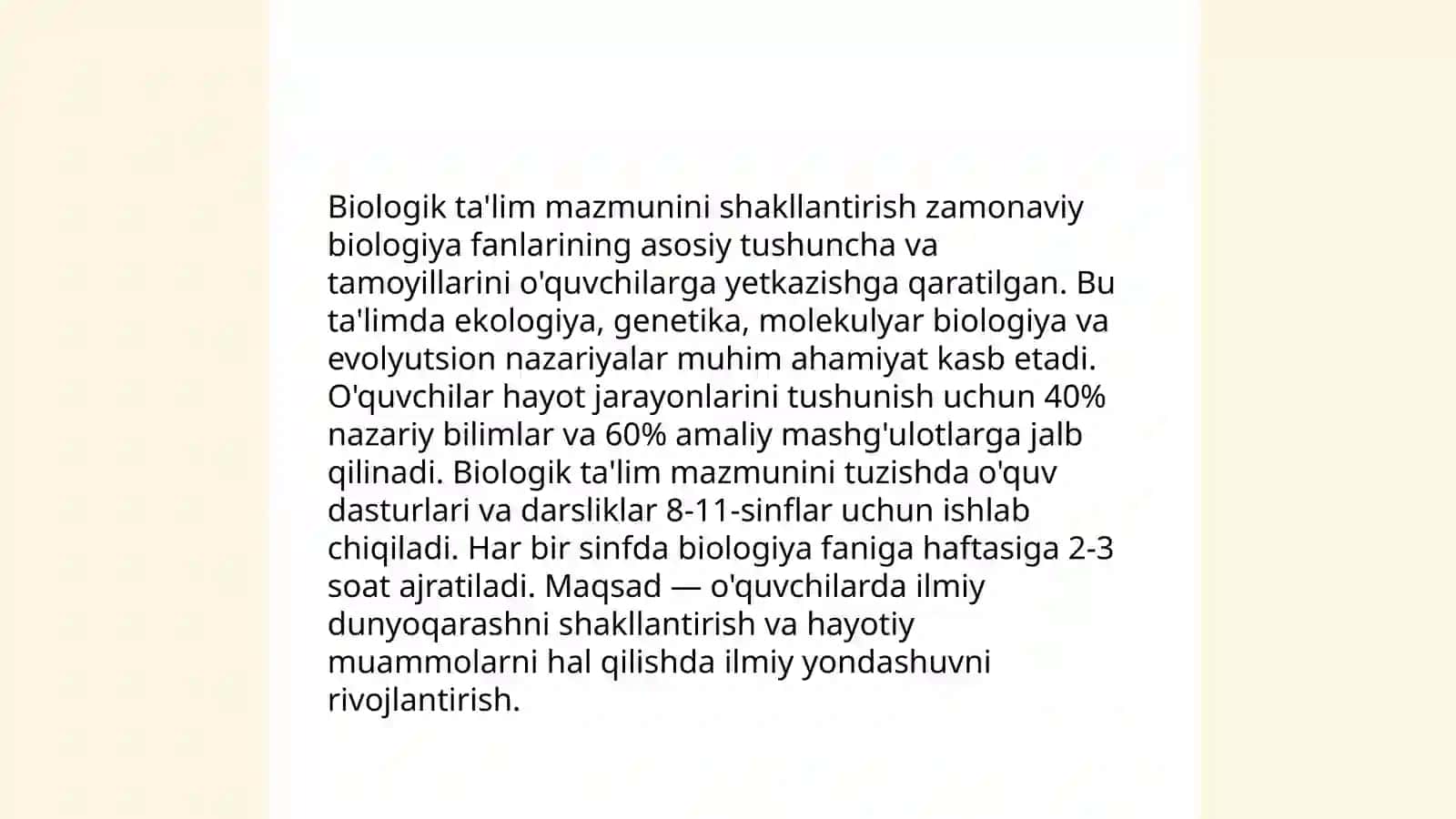 Biologik ta'lim mazmuni, metodlari, vositalari va shakllarining uyg'unligi 4