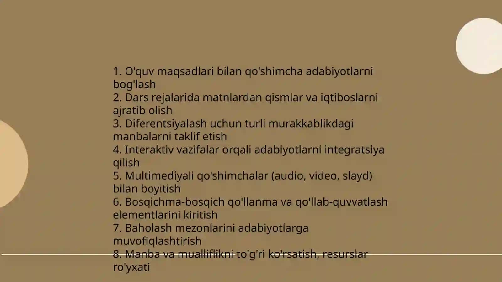 Tarbiya fani darslarida manbaalar va qoshimcha adabiyotlar bilan ishlash 4