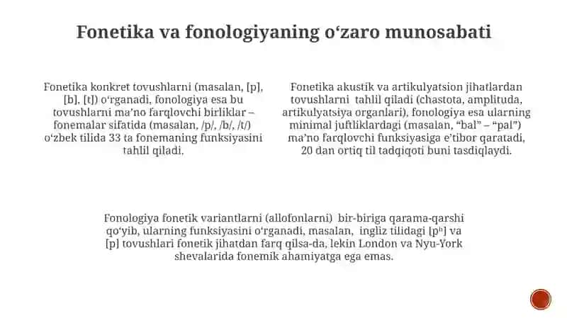 Fonetik-fonologik sathning o'ziga hosliklari. Fonema. Fonemaning vazifasi 4