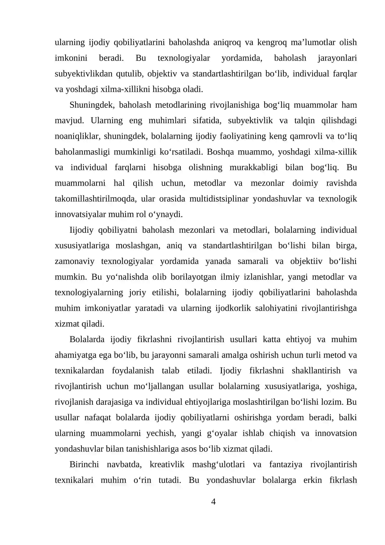 BOLALARNING IJODIY QOBILYATINI BAHOLASH MEZONLARI VA RIVOJLANTRISH USULLARI VA DIAGNOSTIKA 4