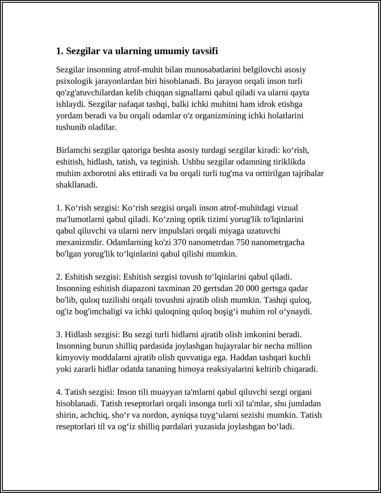 Sezgilar haqida umumiy tushuncha va uning nerf-fiziologik asoslari 4