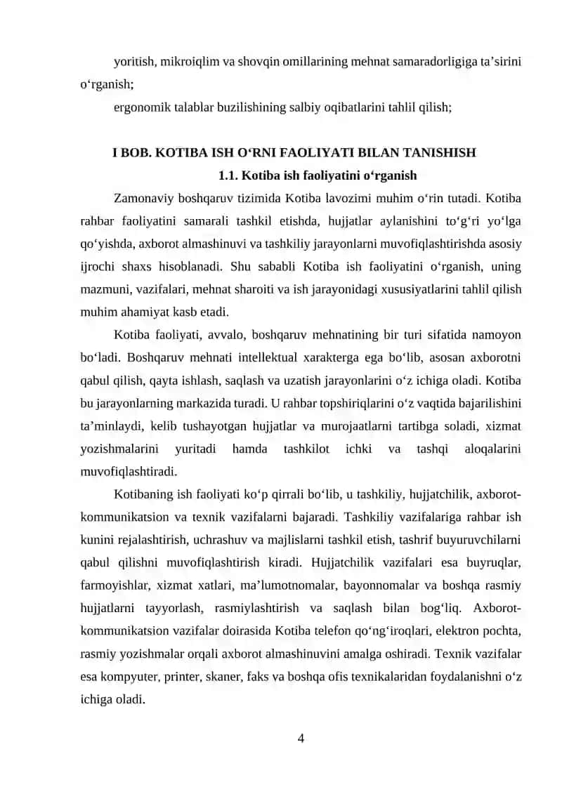 Kotiba ish o`rnining erganomik tashkil etishga qo`yiladigan talablar 4