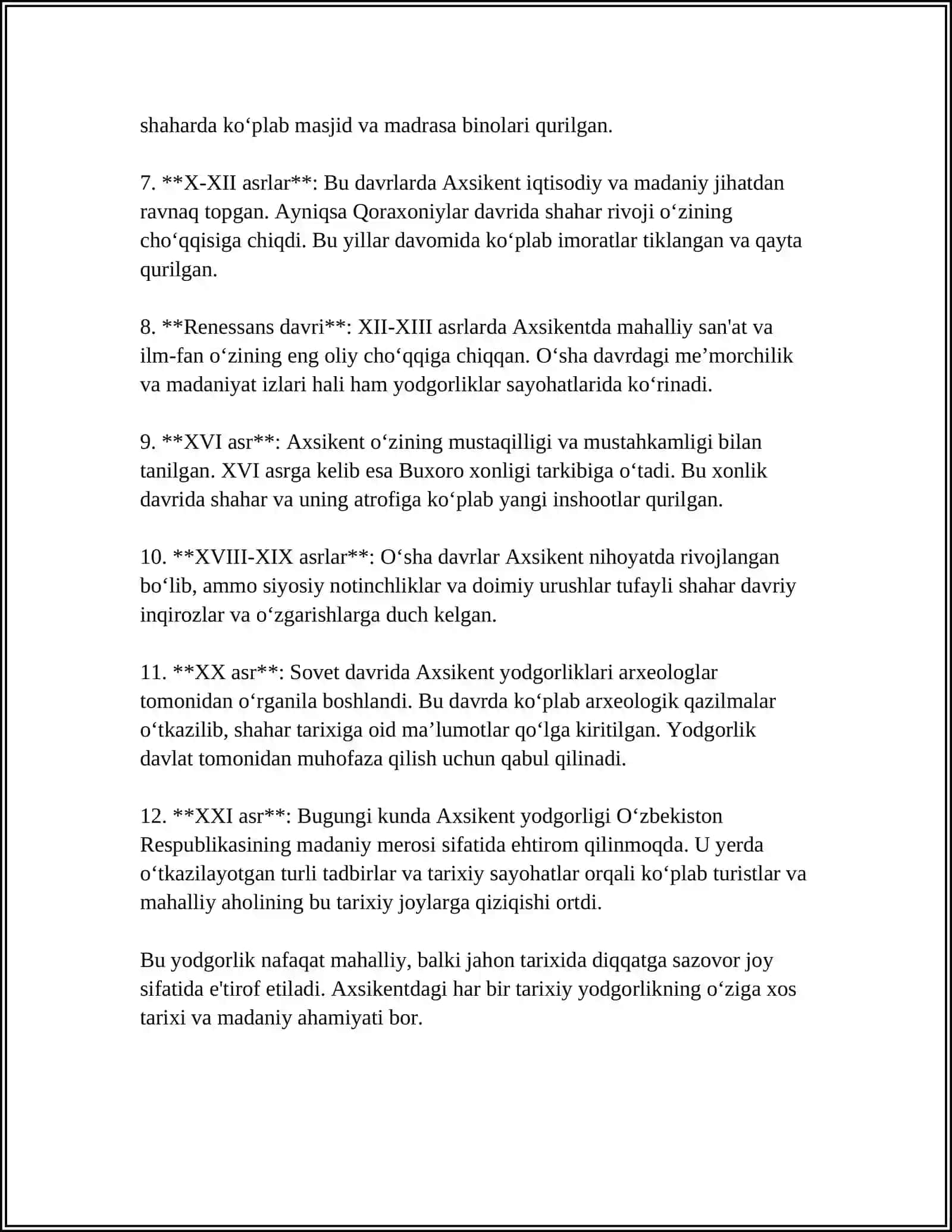NAMANGANDAGI AXSIKENT YODGORLIGI. KECHA VA BUGUN 4