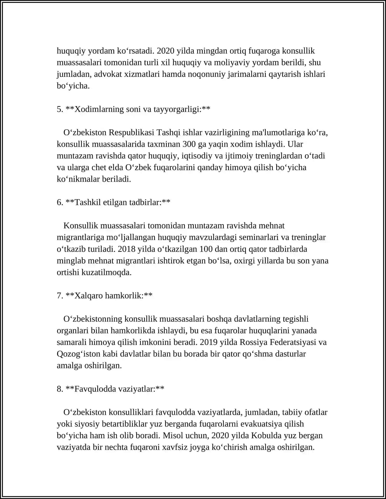 MIGRANTLAR HUQUGLARINI HIMOYA QILISHDA O'ZBECKISTON RESPUBLIKASI KONSULLIK MUASSASALARINING FAOLIYATI 4