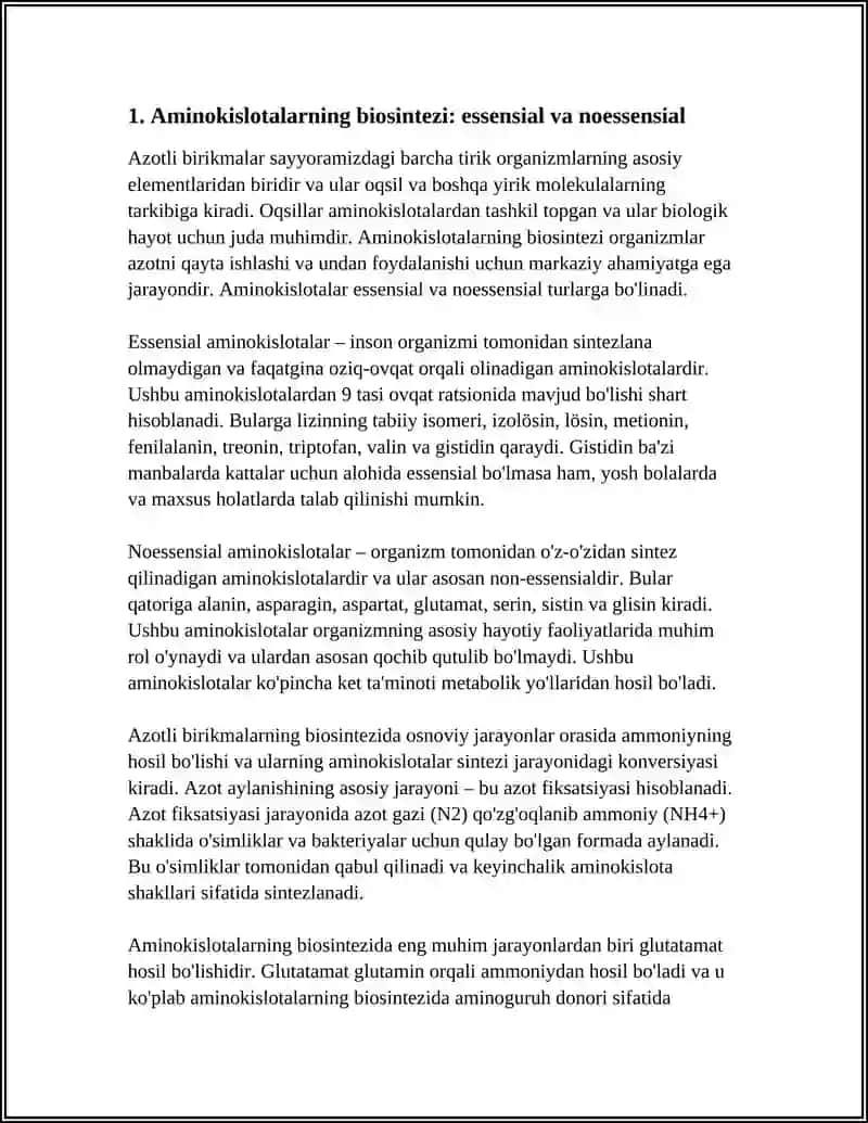 AZOTNI QAYTA ISHLASH: AMINOKISLOTALAR, NUKLEOTIDLAR 4