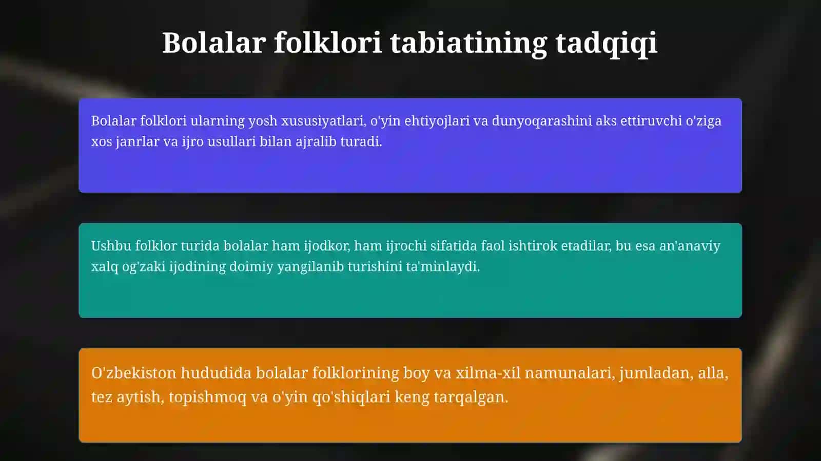 Bolalar folklori haqida tushuncha. Bolalar folklori  tabiati va janr tarkibi 4
