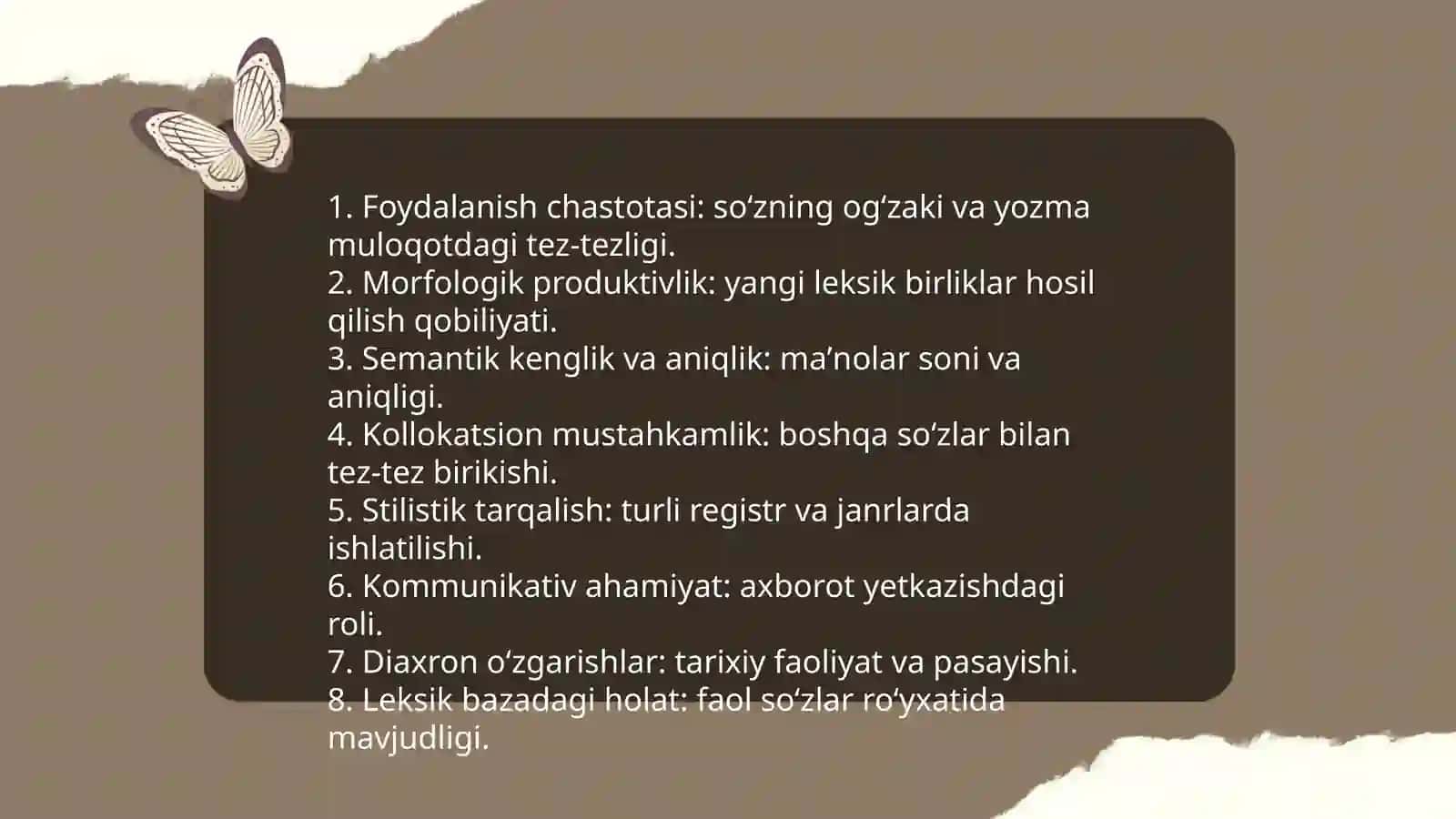 Lug`at tarkibidagi faolligi yoki nofaolligi jihatidan tavsiflanishi 4