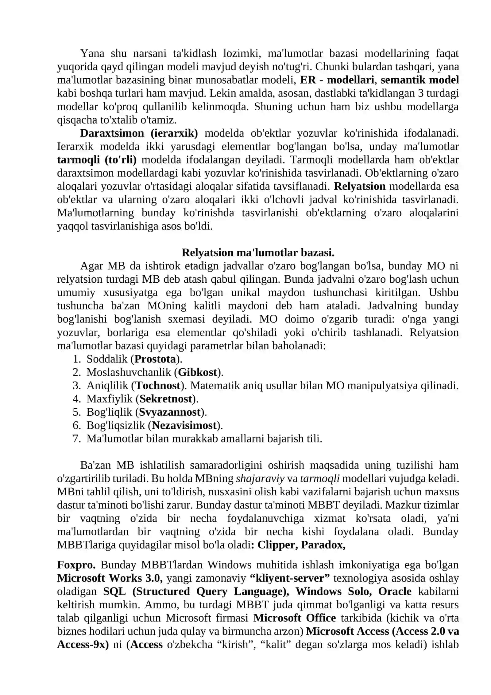 Ma'lumotlar bazalari va katta hajmdagi malumotlar bilan ishlash texnologiyalari 4