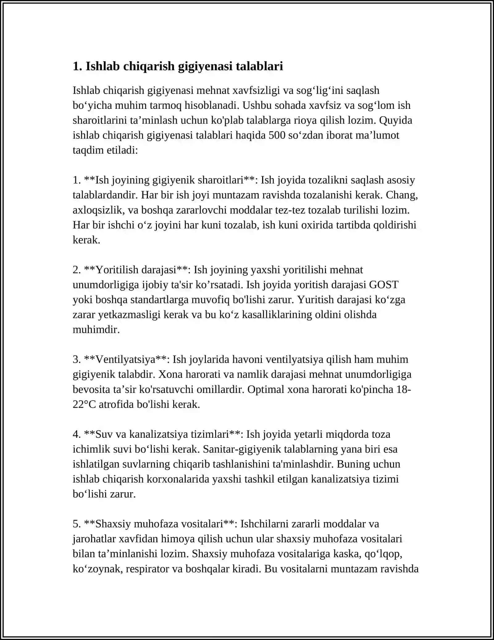 SANOAT KORXONALARIDA MEHNAT GEGENASI VA ISHLAB CHIQARISH SANITARYASI 4