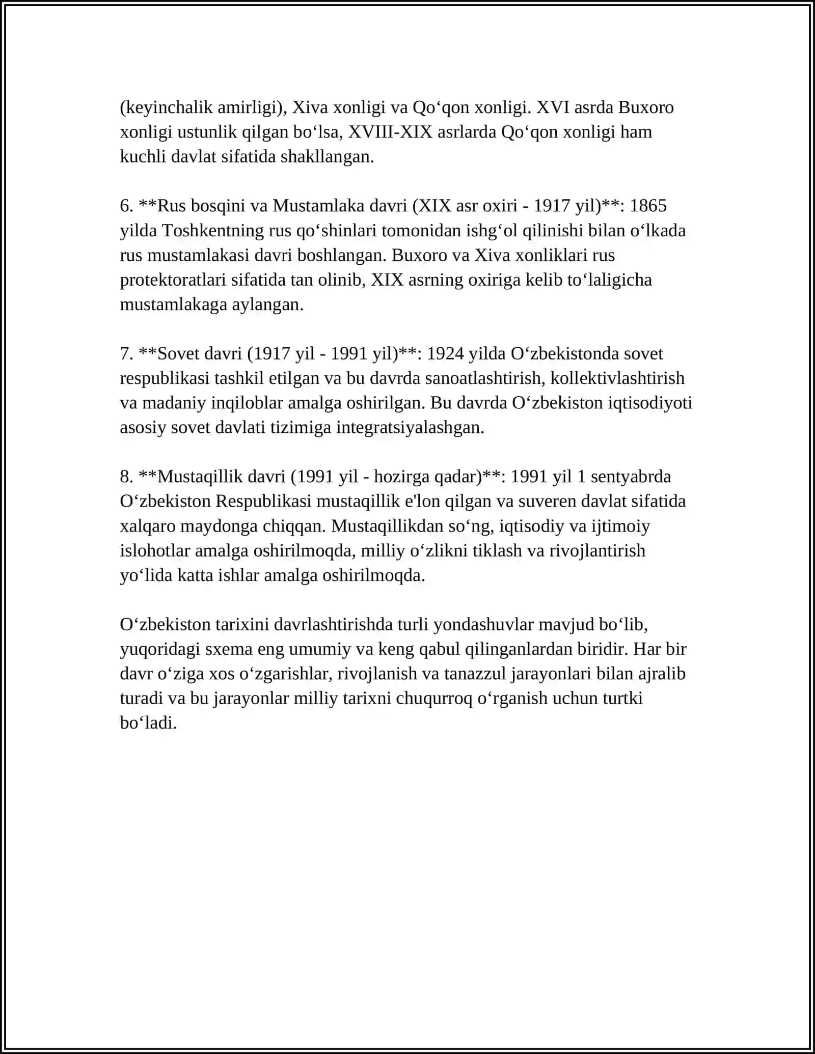 O‘ZBEKISTON TARIXINI DAVRLASHTIRISH MASALASI O‘ZBEKISTON TARIXI O‘QUV FANINING PREDMENTI MAQSAD VA VAZIFALARI 4
