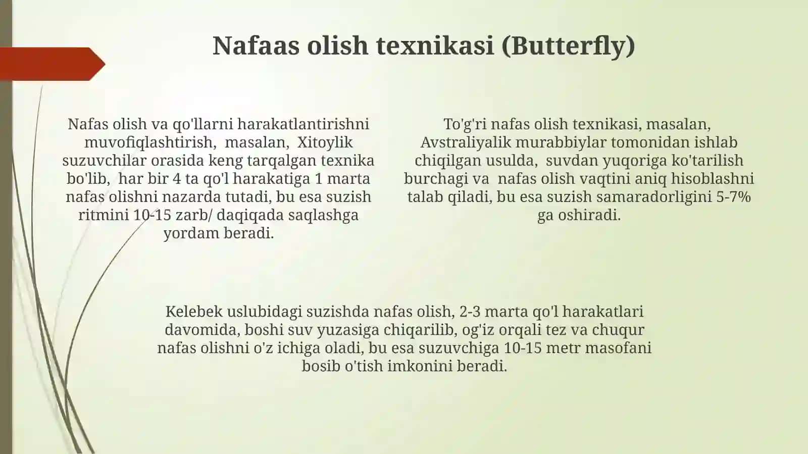 Brass usulida suzish texnikasi, Butterfly usulida suzish texnikasi 4