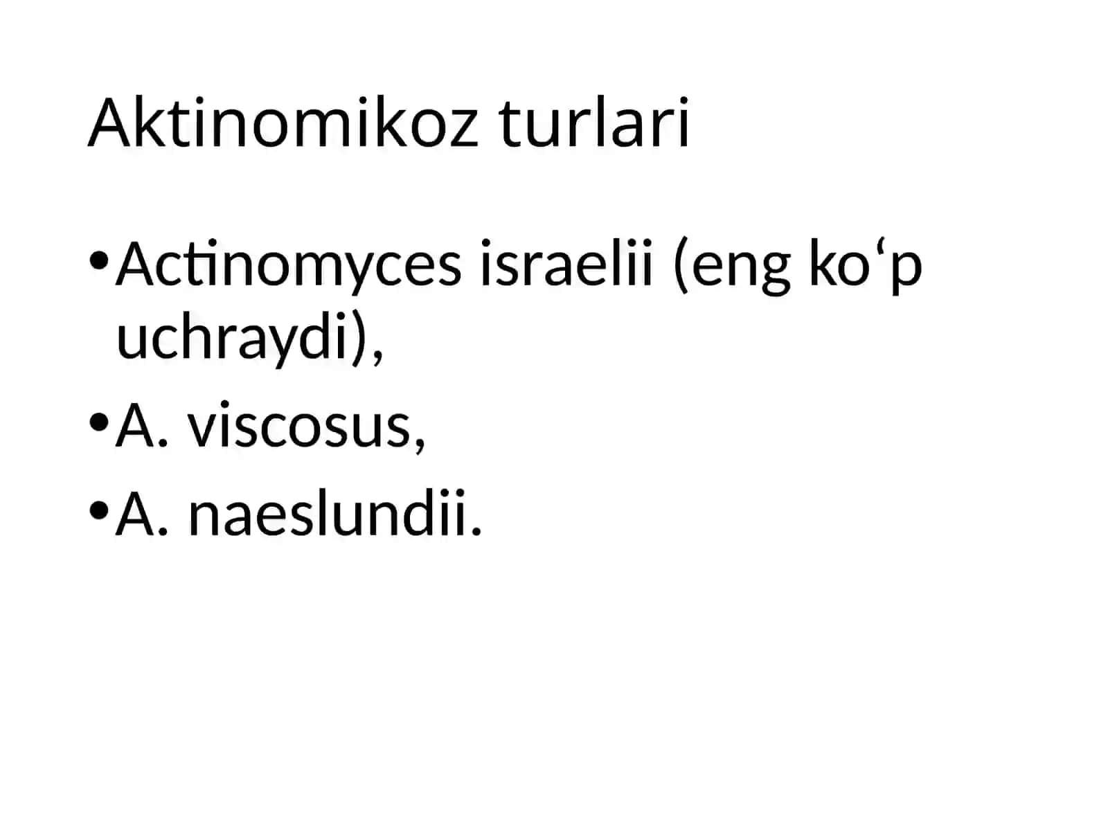 Aktinimikoz qo'zg'atuvchilari tavsifi va ular keltirib chiqargan kassalliklar tashxisi.Atipik mikobakteriyalar va ularni amaliyotdagi ahamiyati ular keltirib chiqargan kassaliklar tashxisi 4