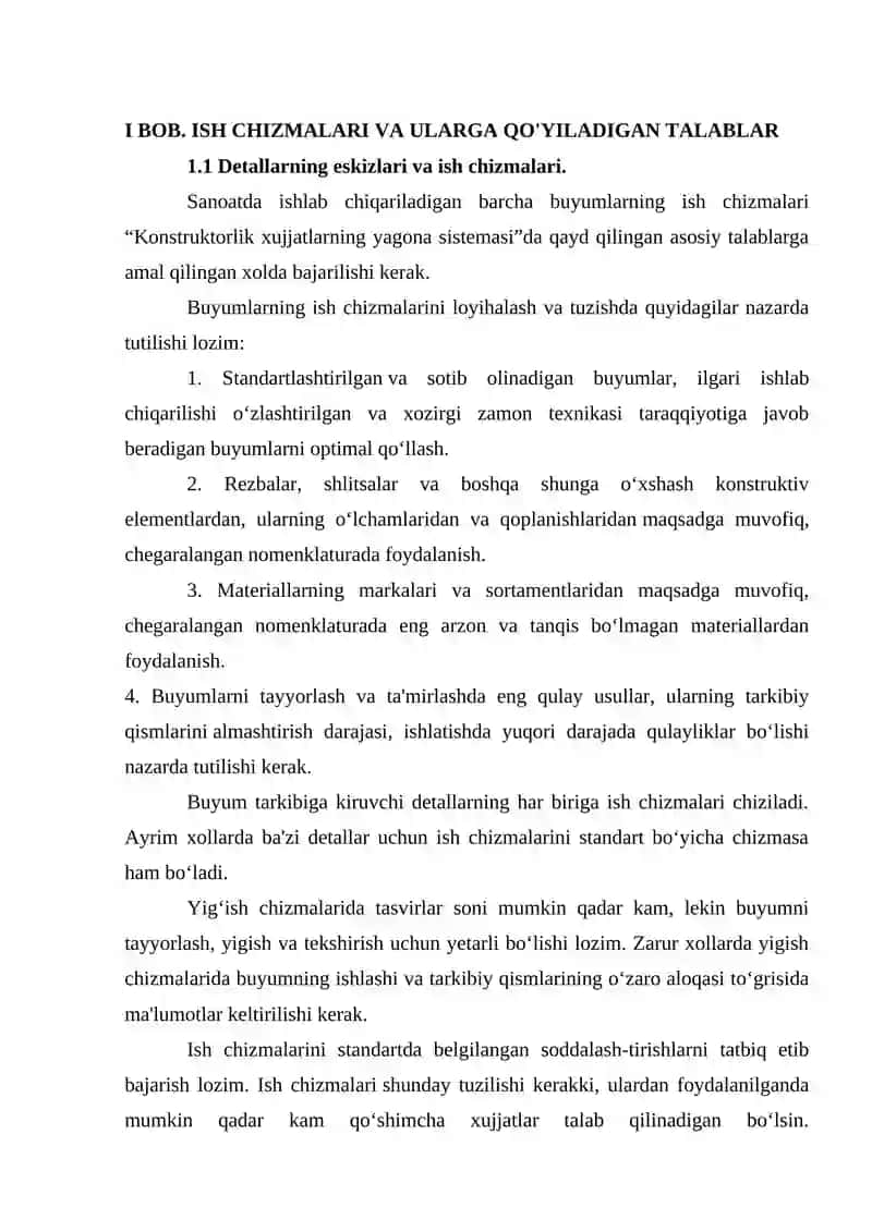Detalning ish chizmasiga quyilgan talablar 4