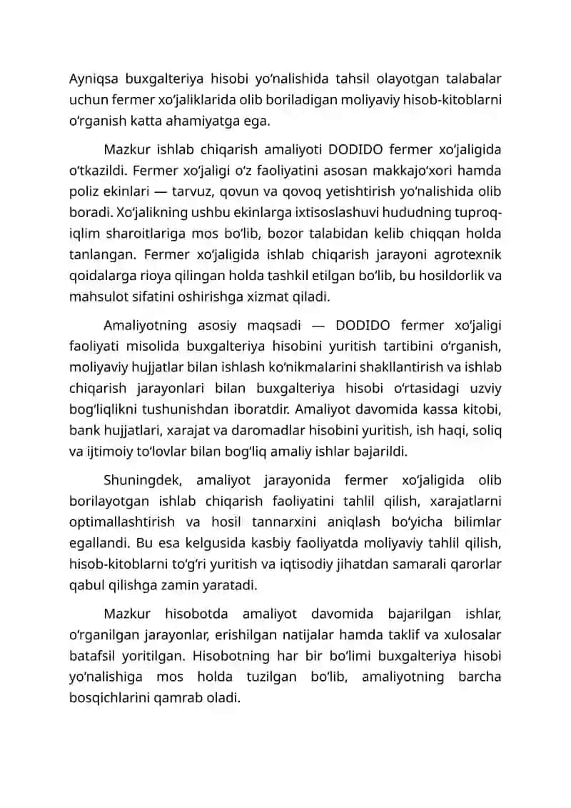 DODIDO Fermer Xo‘jaligida 1 Oylik Amaliyot Hisoboti 4