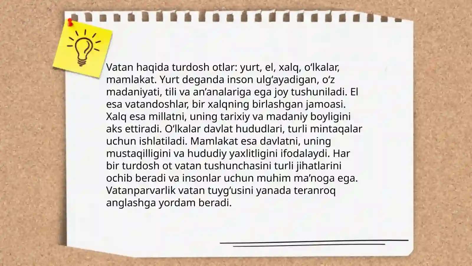 Mening vatanim (ot-so'z turkumi. Atoqli va turdosh otlarning qo'llanilishi) 5-sinflar uchun 4