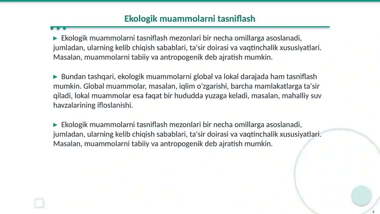 Ekologik muammolarni klassifikatsialash 4