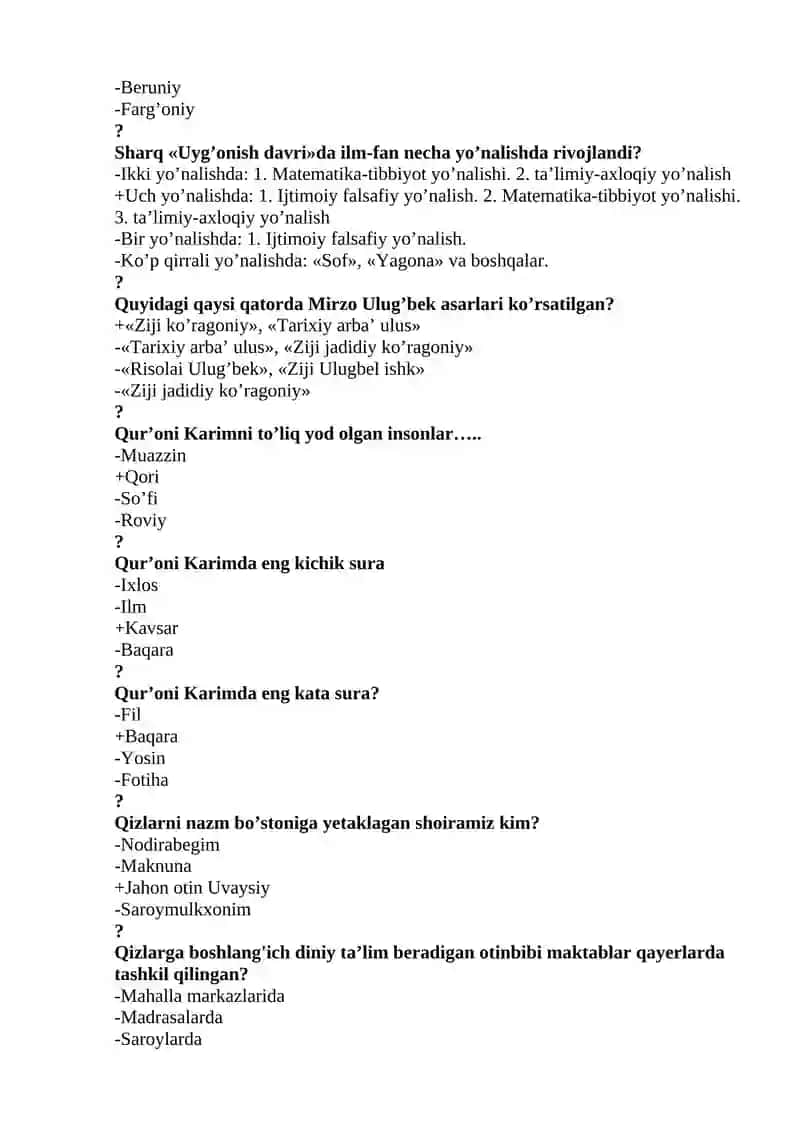 Umumiy pedagogika tarixi javoblari yakuniy test 4