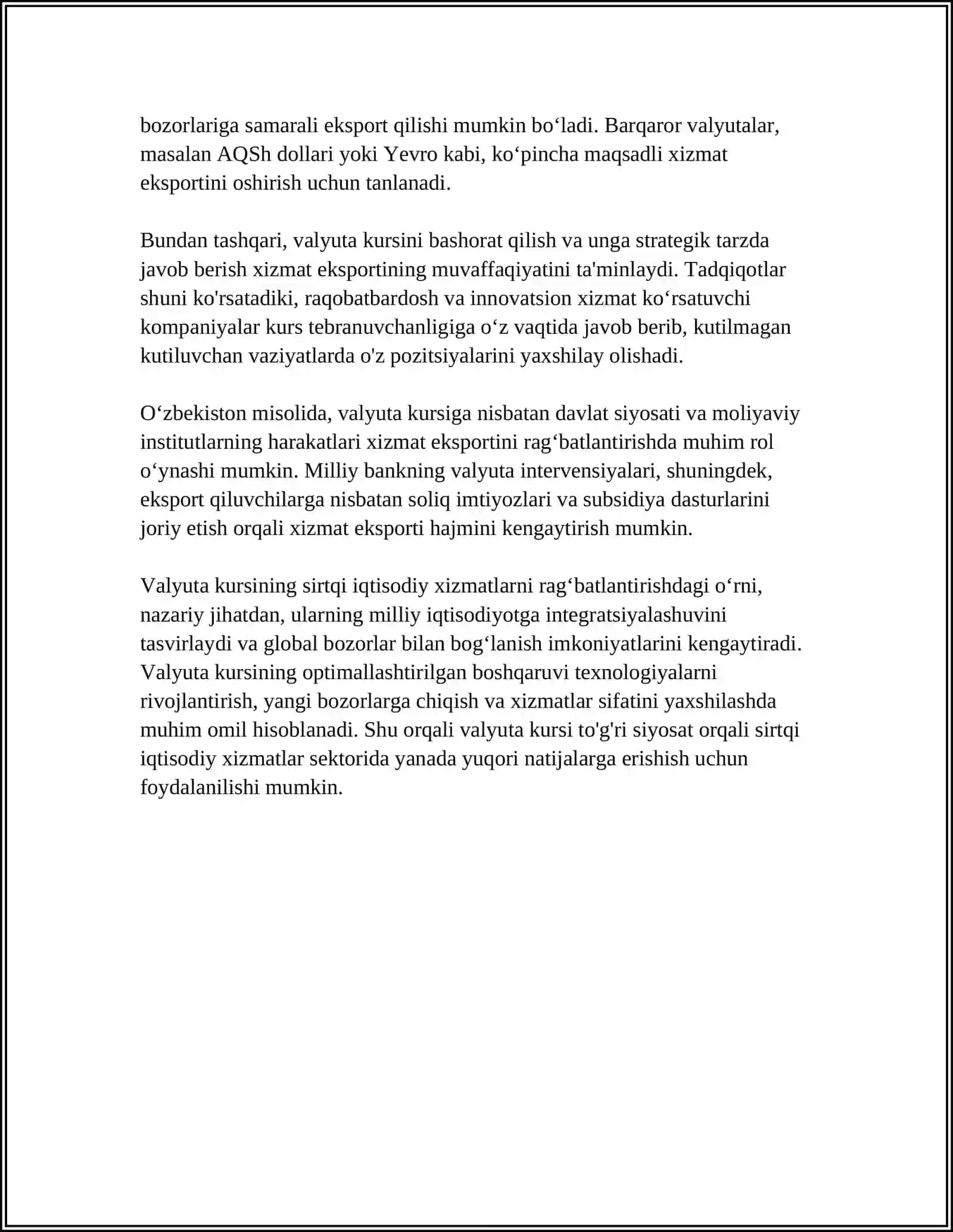 VALYUTA KURSINAN SIRTQI EKONOMIKALIQ XIZMETTI STIMULLASTIRIWDA PAYDALANIW 4
