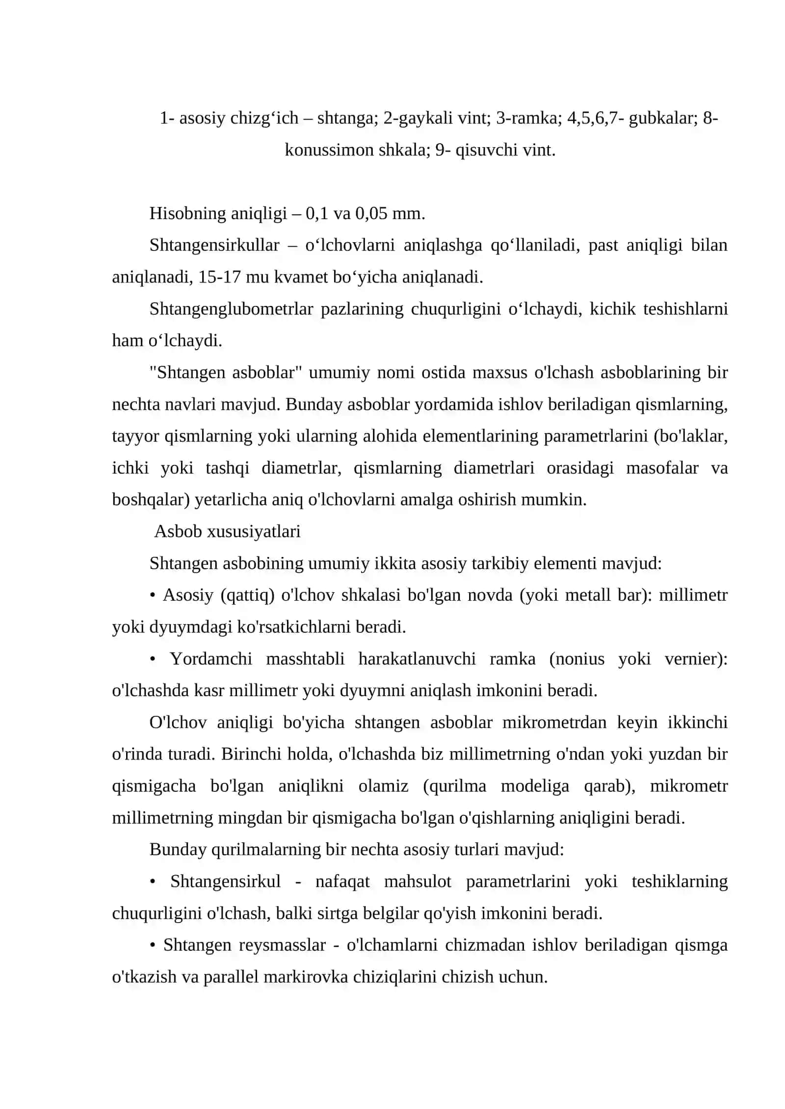 Shtangensirkulni qiyoslash bo‘yicha me’yoriy-texnikaviy xujjatlar to‘plamini ishlab chiqish 4