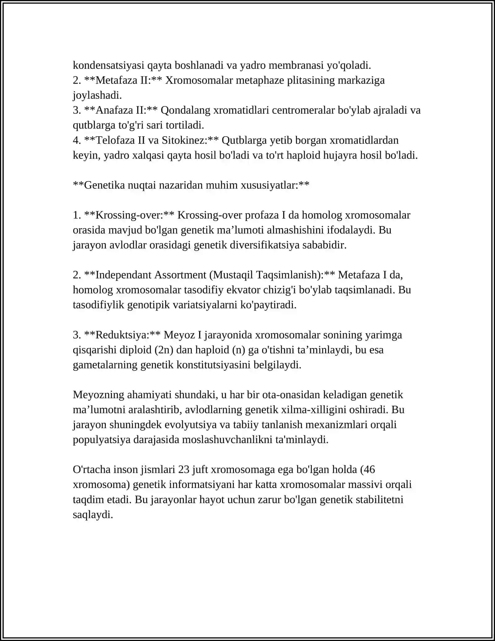 MEYOZ BO'LINISHI.UNING BIOLOGIK AHAMIYATI 4