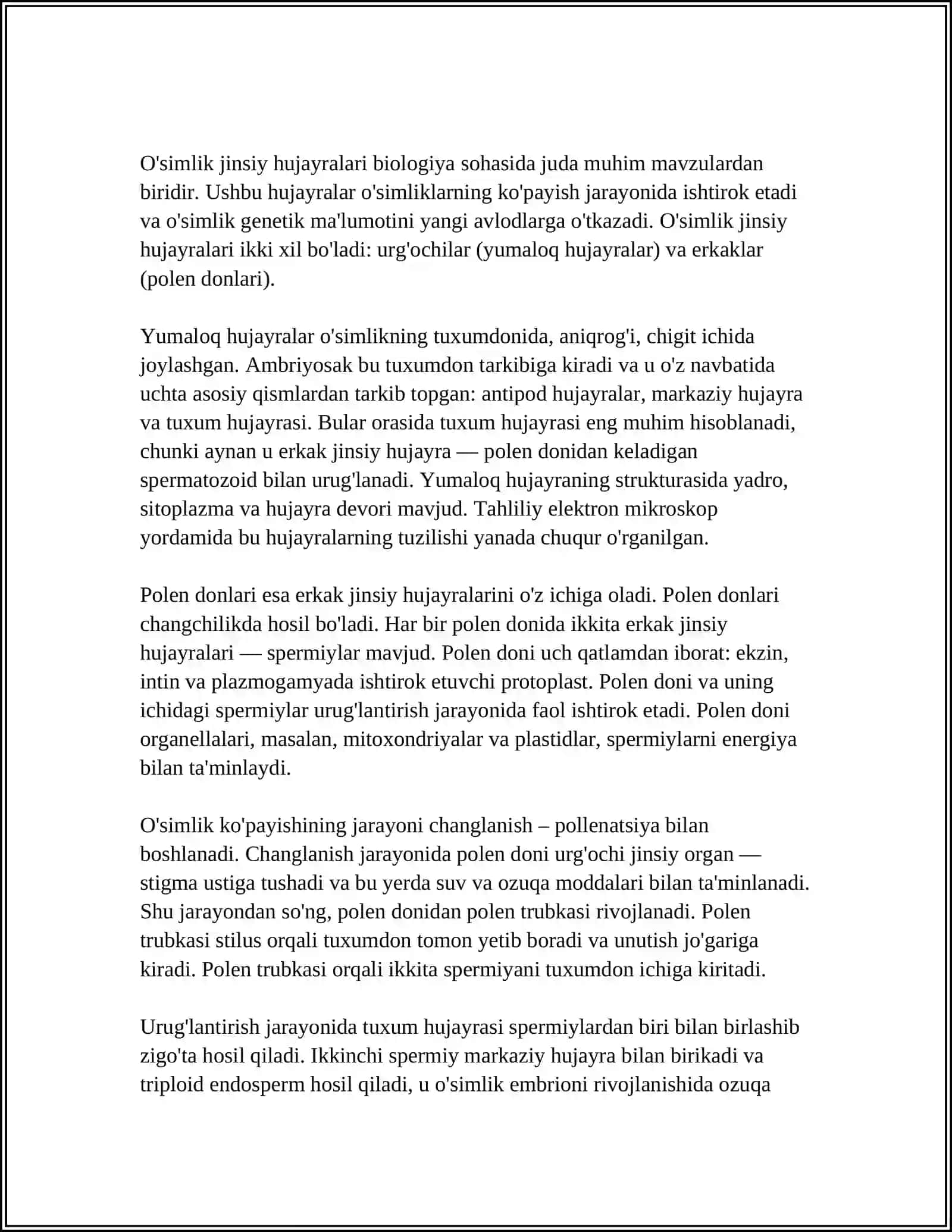 O'SIMLIKLARDA JINSIY HUJAYRALARNING HOSIL BOLISH TAHLILI 4