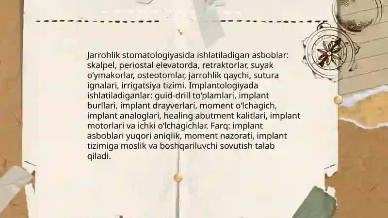 Stomatologiyaning turli bo'limlarida ishlatiluvchi asboblarni farqlash 4