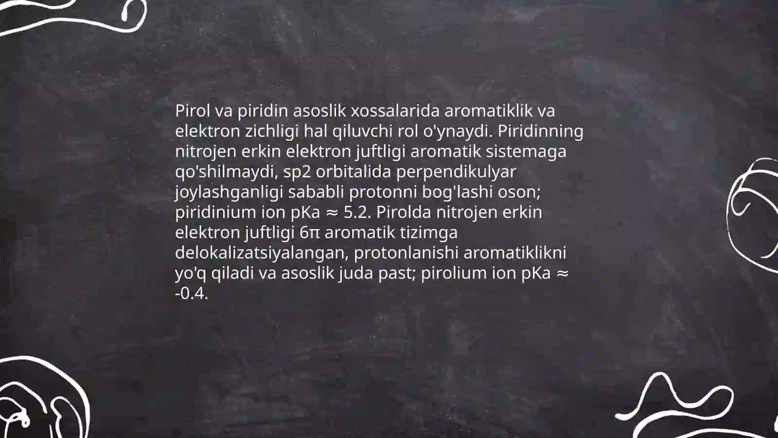 Pirol va piridin asoslik xossalari tekshirish tahlili 4