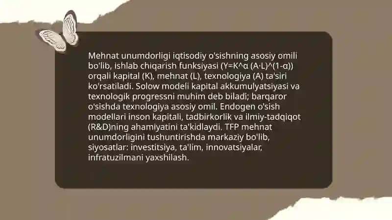 Mehnat unumdorligi - iqtisodiy o'sish omili sifatida 4